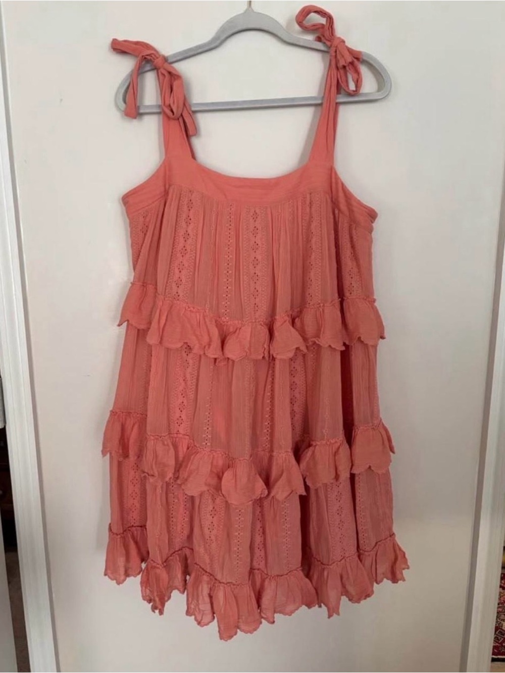 Sezane Oriane Peach Tie-Shoulder Mini Dress - Picture 6 of 8